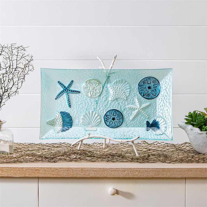 Blue Coastal Table Decor Glass Decorative Tray