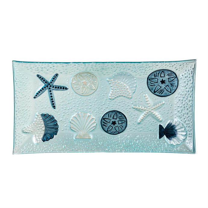 Blue Coastal Table Decor Glass Decorative Tray