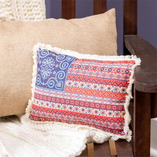 Americana BOHO by JG, Flag Frayed Edge Travel Pillow