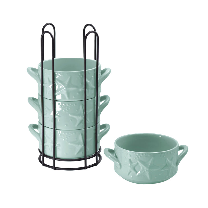 Stack-A-Bowls with Rack - Coastal Mint 4-22oz