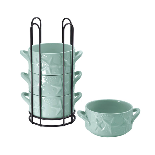 Stack-A-Bowls with Rack - Coastal Mint 4-22oz