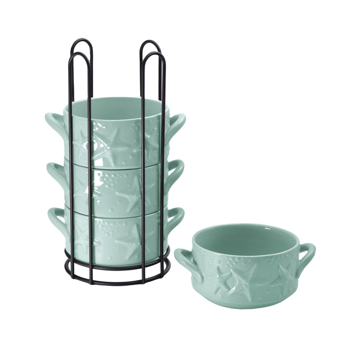 Stack-A-Bowls with Rack - Coastal Mint 4-22oz