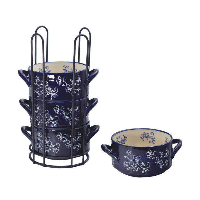 Stack-A-Bowls with Rack - Floral Lace Blue 4-22oz