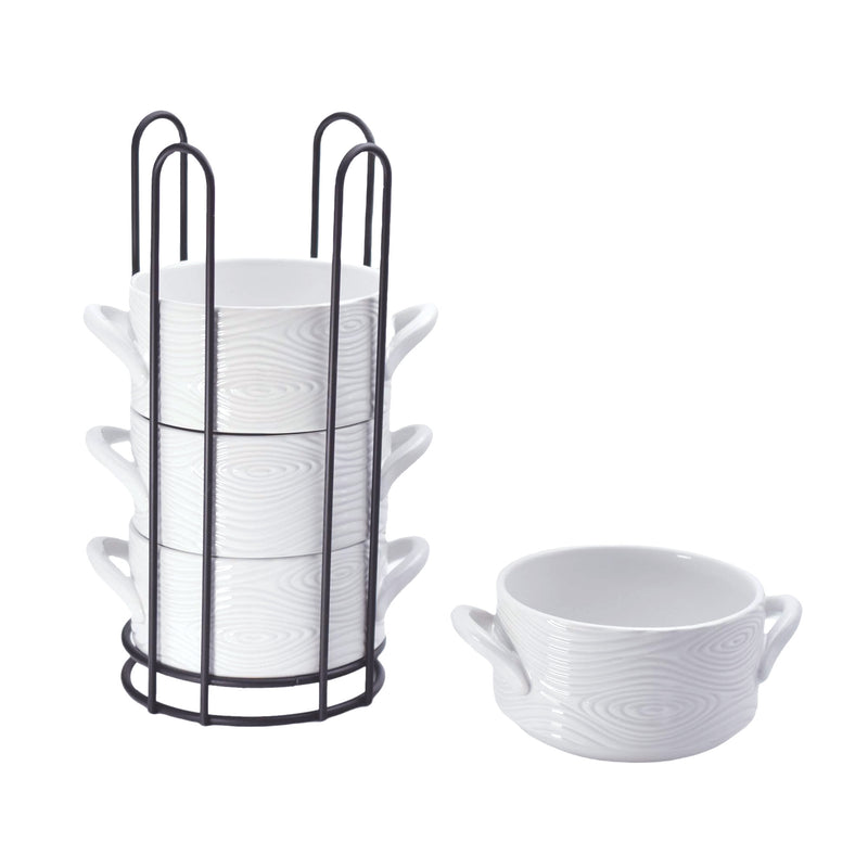 4-22oz Stack-A-Bowls with Rack - Woodland White