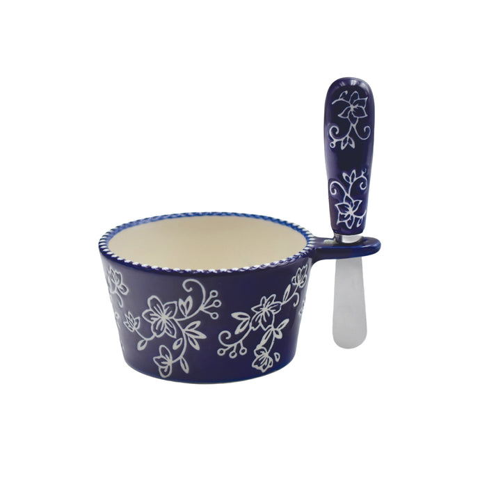 Dip Bowl with Spreader - Floral Lace Blue 10oz