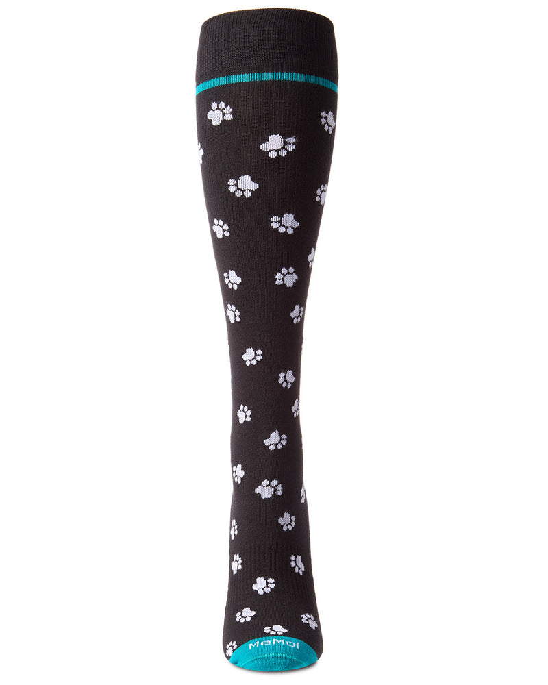 Unisex "Paw Prints" Cotton Blend Knee-High Moderate Compression Socks; Size 9-11