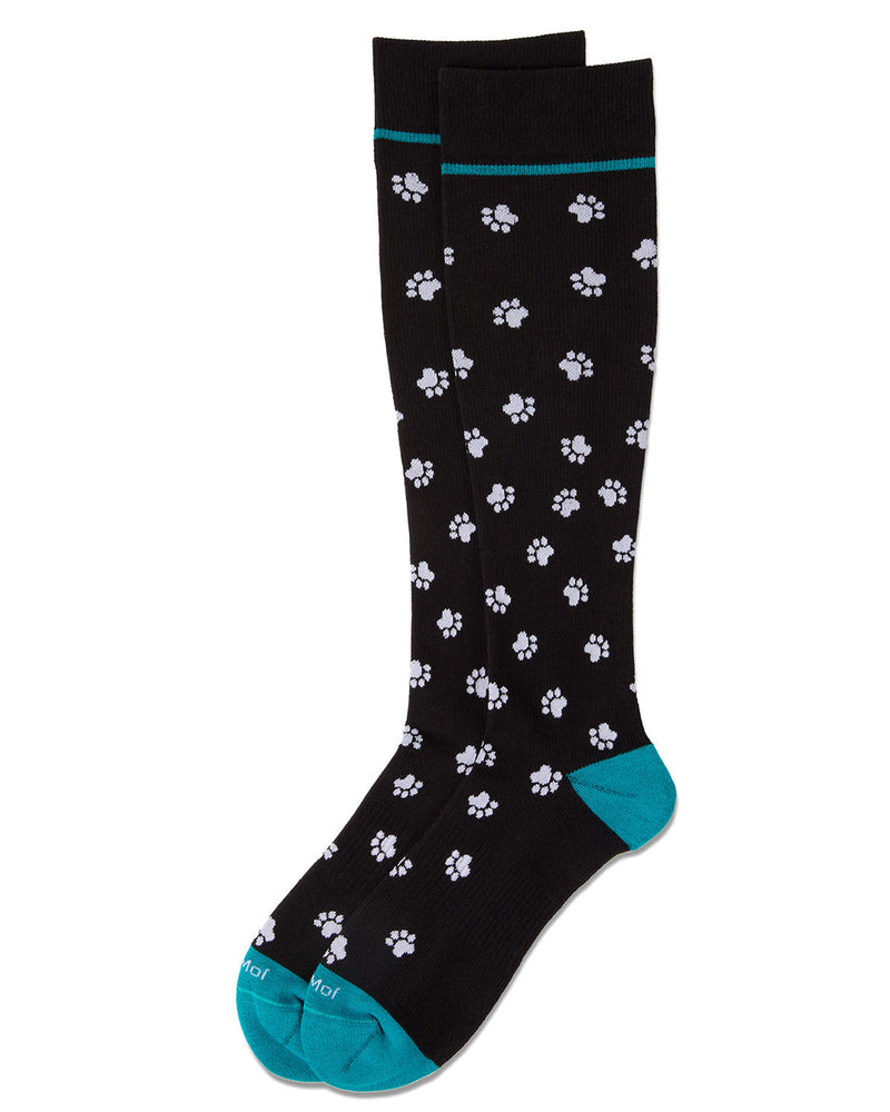 Unisex "Paw Prints" Cotton Blend Knee-High Moderate Compression Socks; Size 9-11