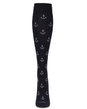 Unisex "Nautical Anchors" Cotton-Blend Graduated Compression Sock; Size 10-13