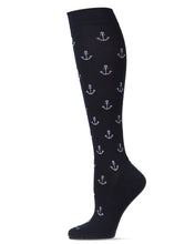 Unisex "Nautical Anchors" Cotton-Blend Graduated Compression Sock; Size 10-13