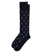 Unisex "Nautical Anchors" Cotton-Blend Graduated Compression Sock; Size 10-13