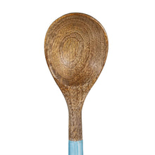 Blue Coastal Serving Utensil Wood with Scalloped Enamel Salad Servers, Set of 2, 11.25"