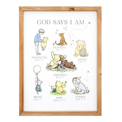 Pooh Bear Framed Linen - God Says I Am