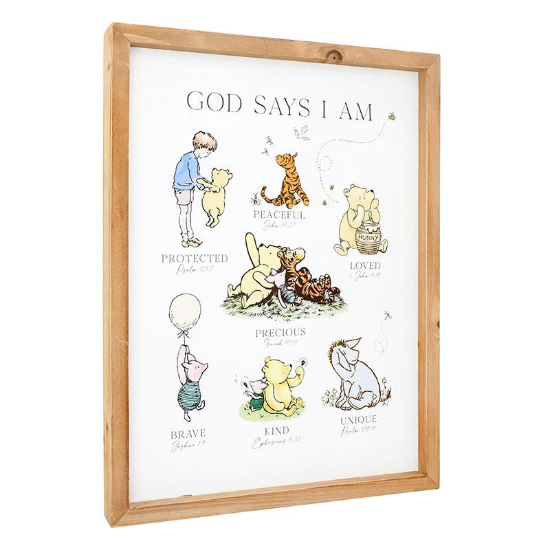 Pooh Bear Framed Linen - God Says I Am