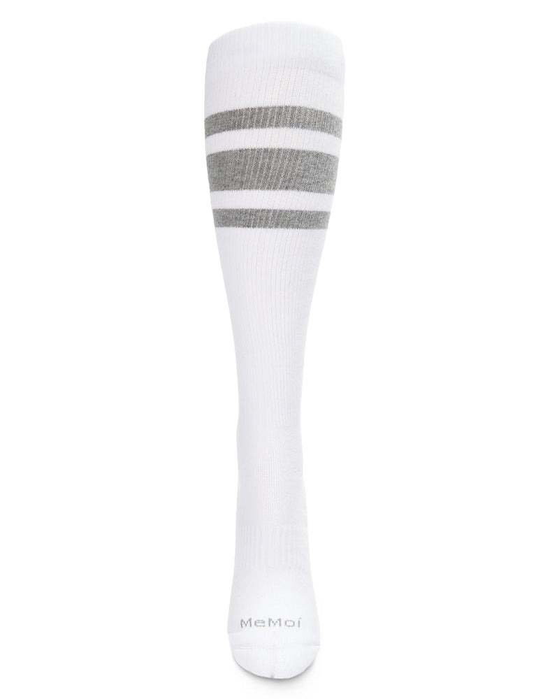 Unisex Striped Athletic Cushion Sole Knee High Cotton Blend 15-20mmHg Graduated Compression Socks; Size 10-13