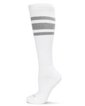 Unisex Striped Athletic Cushion Sole Knee High Cotton Blend 15-20mmHg Graduated Compression Socks; Size 10-13