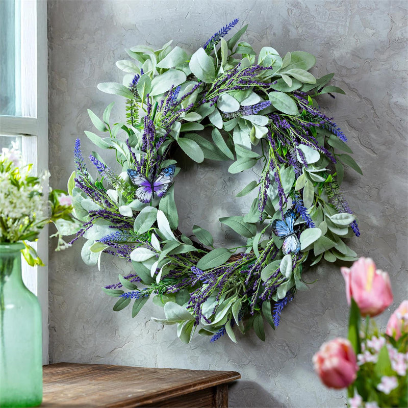 Pollinator Garden Wreath Artificial Lavender with Butterflies