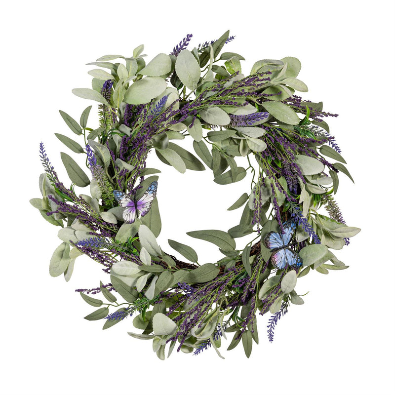 Pollinator Garden Wreath Artificial Lavender with Butterflies