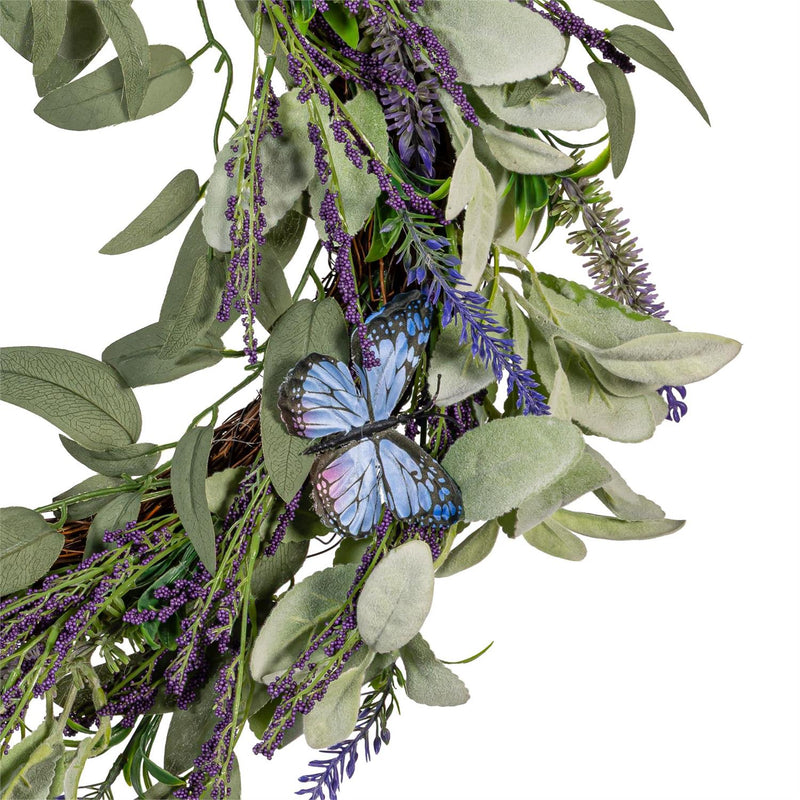 Pollinator Garden Wreath Artificial Lavender with Butterflies