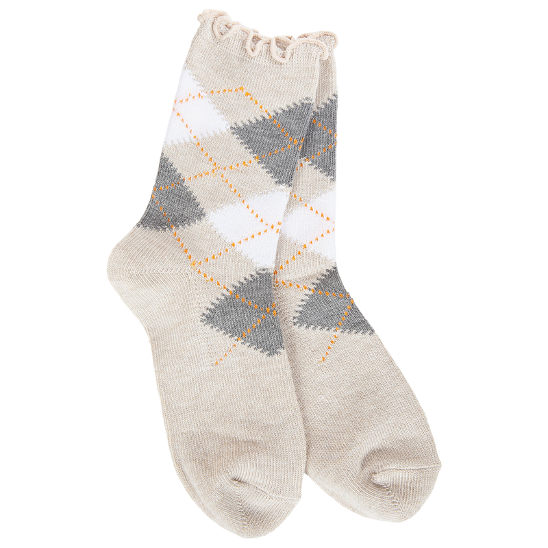 Weekend Argyle Ruffle Mini Crew Oatmeal Argyle