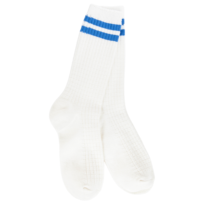 Weekend Waffle Stripe Crew Ivory Blue