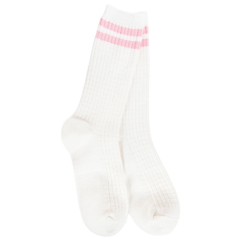 Weekend Waffle Stripe Crew Ivory Pink