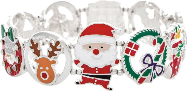 Silver Crystal Enamel Christmas Theme Bracelet