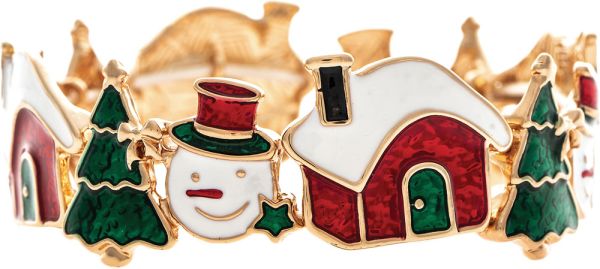 Gold Multicolor Holiday Scene Epoxy Stretch Bracelet
