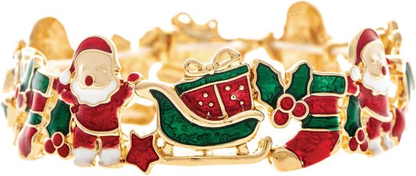 Gold Multicolor Holiday Santa Sleigh Epoxy Stretch Bracelet