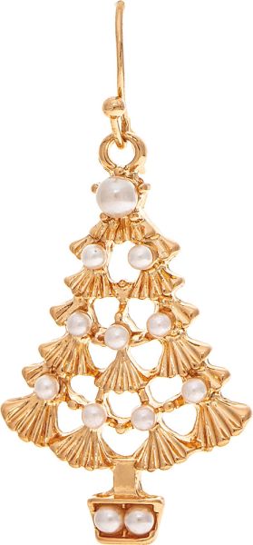 Gold Faux Pearl Deco Small Holiday Tree Earring