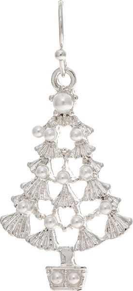 Silver Faux Pearl Deco Small Holiday Tree Earring