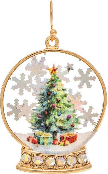 Gold Tree Winter Epoxy Snow Globe Earring