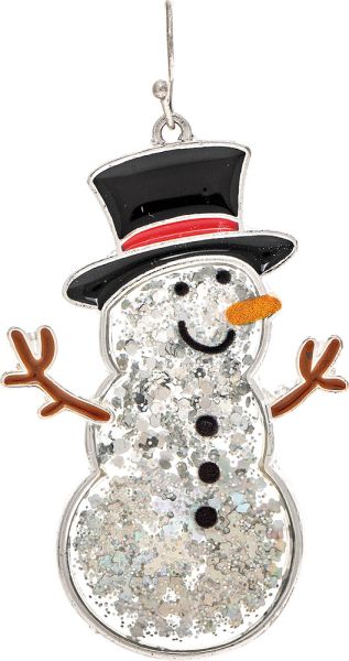Silver Glittered Epoxy Snowman Earring