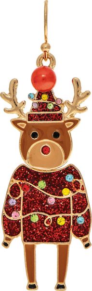 Gold Ugly Sweater Bobble Raindeer Earring