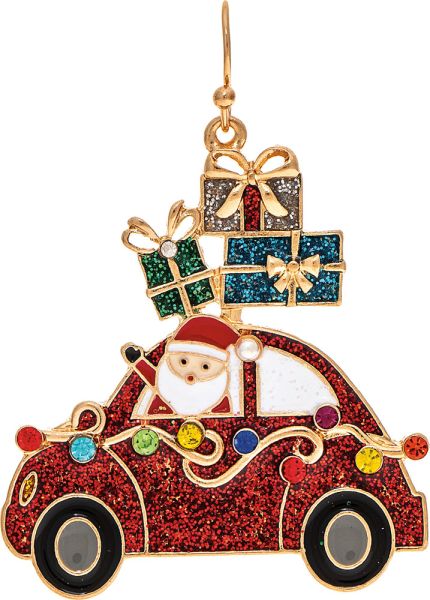 Gold Red Glitter Xmas Punch Buggy Earring