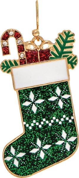 Gold Green Glitter Xmas Stocking Earring
