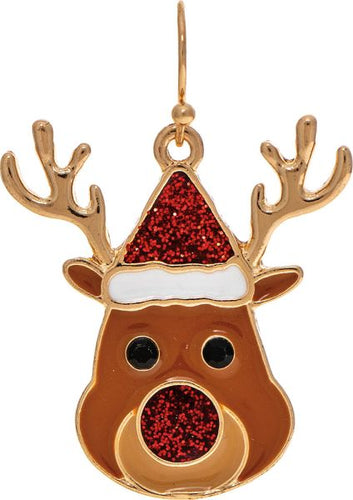 Gold Rudolph Raindeer Holiday Earring