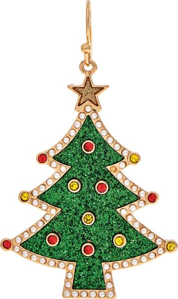Gold Green Sparkle Christmas Tree Earring