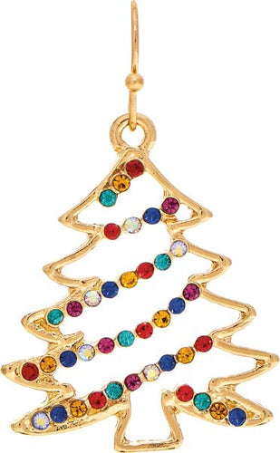 Gold Multi Crystals Open Tree Earring