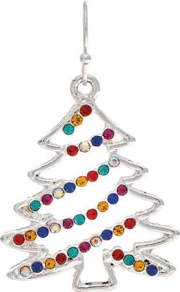 Silver Multi Crystals Open Tree Earring