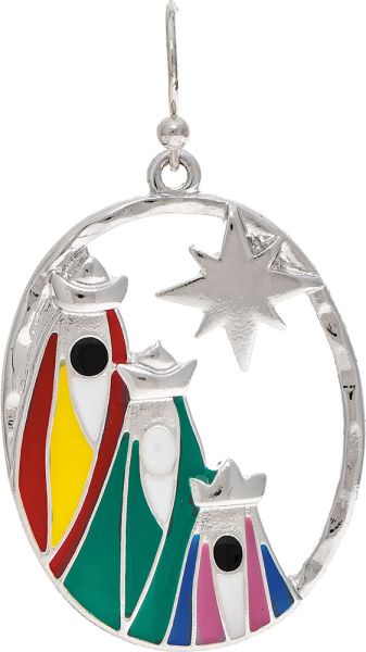 Silver Three Wise Men Enamel Earring