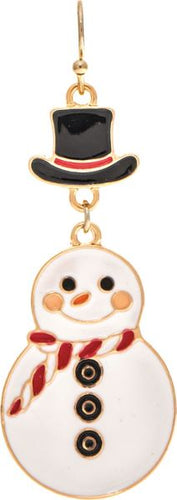 Gold Top Hat Snowman Winter Earring