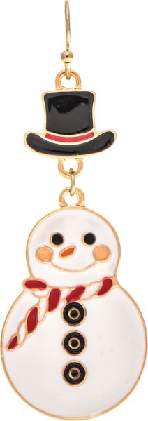 Gold Top Hat Snowman Winter Earring