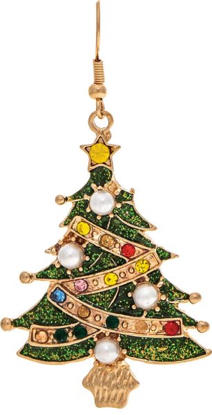 Gold Crystal Faux Pearl Deco Christmas Tree Earring