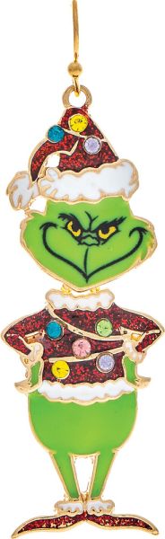 Gold Bobble Head Green Guy Christmas Lights Enamel Earing