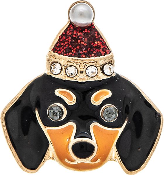 Gold Doxie Dachshund Santa Dog Enamel Post Earring