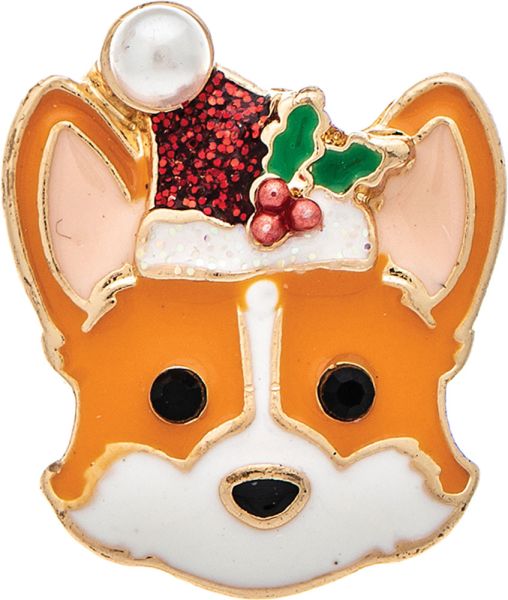 Gold Corgi Santa Hat Christmas Enamel Post Earring