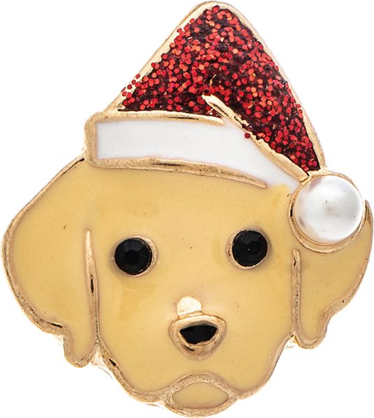 Gold Golden Retriever Santa Hat Dog Enamel Post Earring