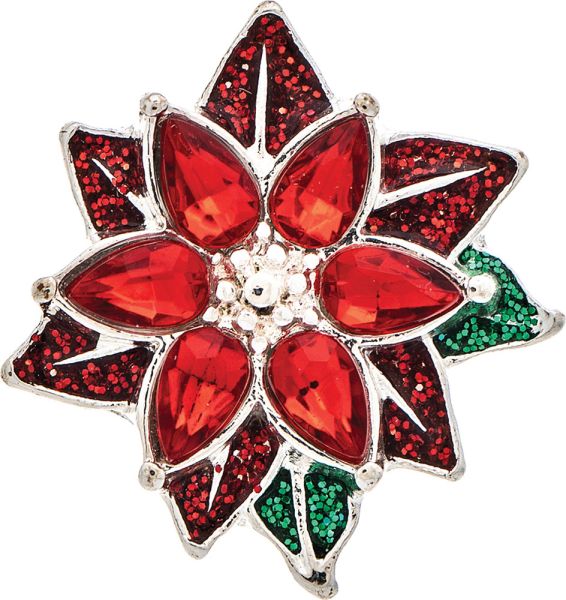 Silver Red Crystal Poinsettia Bloom Enamel Post Earring