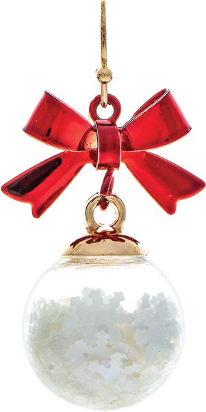 Gold Bow Top Snowflake Confetti Ornament Earring