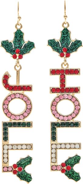 Gold Crystal Holly Jolly Christmas Word Earring